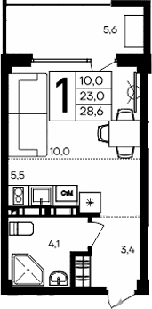 Студия, 23 м²