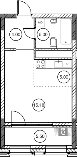 Студия, 29.15 м²