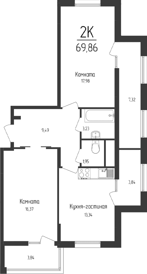 2-комн., 64.59 м²