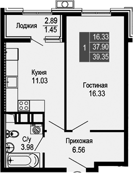 1-комн., 37.9 м²