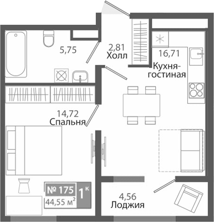 1-комн., 39.99 м²