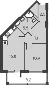 2-комн., 42.8 м²