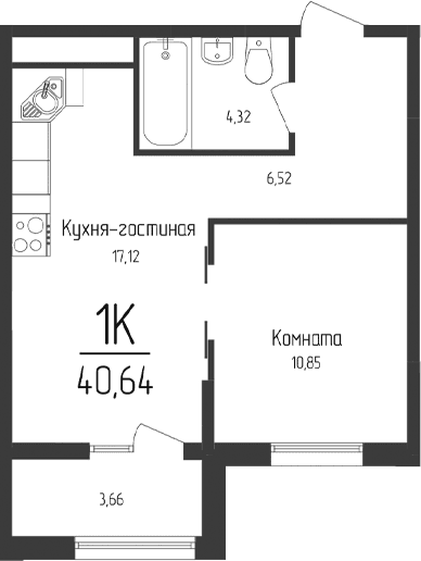 1-комн., 38.81 м²