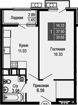 1-комн., 37.9 м²