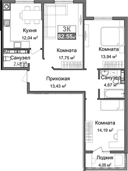 3-комн., 76.47 м²