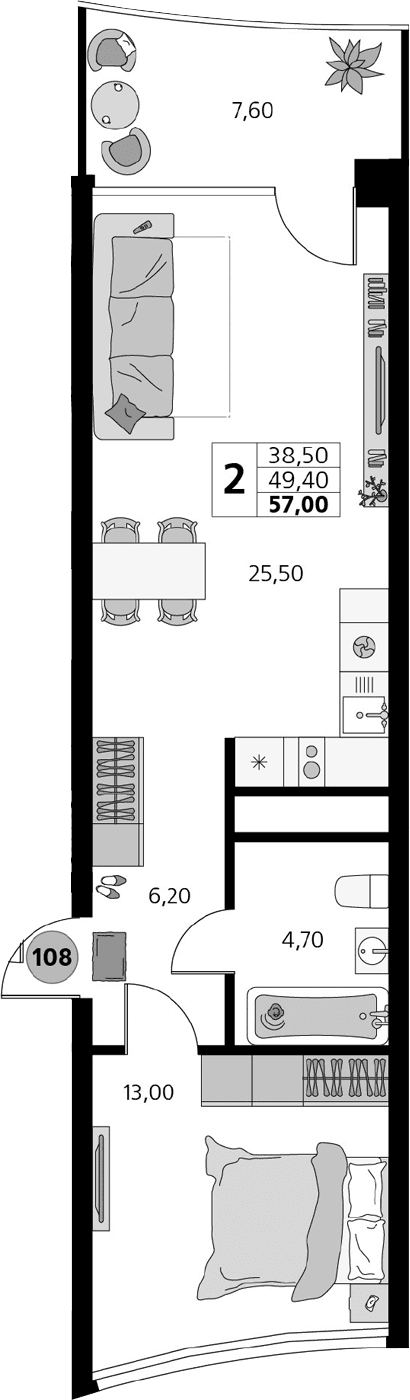 2-комн., 49.4 м²