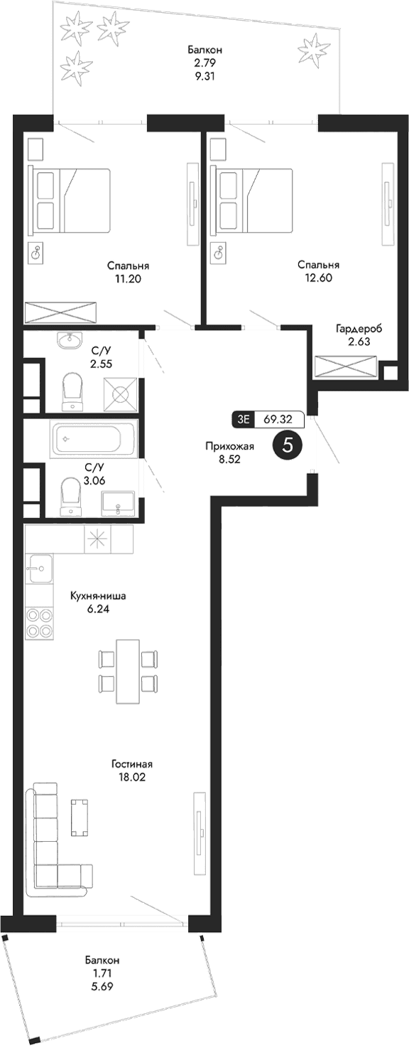 3-комн., 64.82 м²