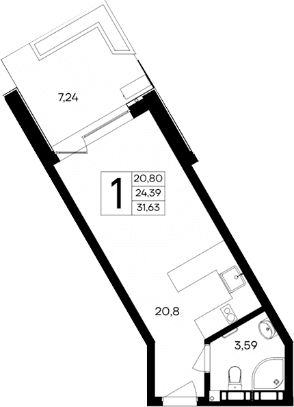Студия, 24.39 м²