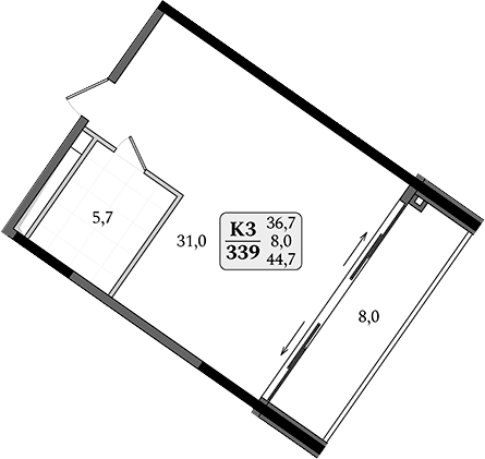 Студия, 36.7 м²