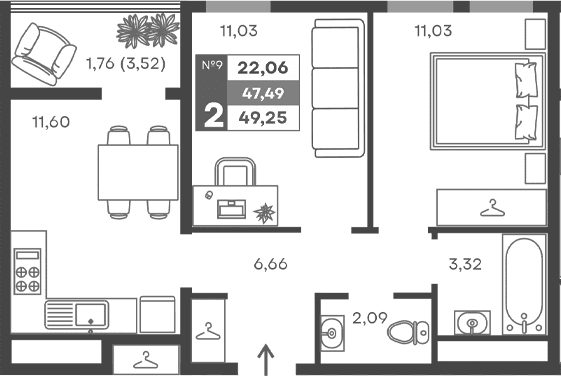 2-комн., 45.73 м²