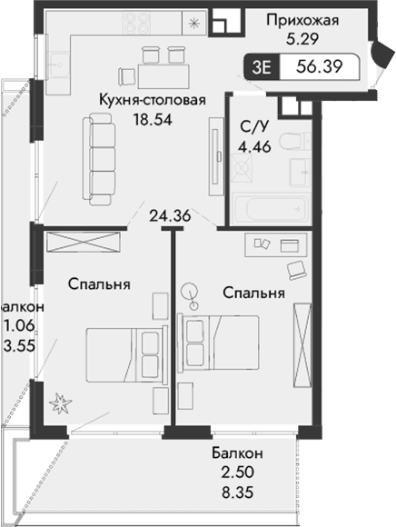 Своб. план., 52.83 м²