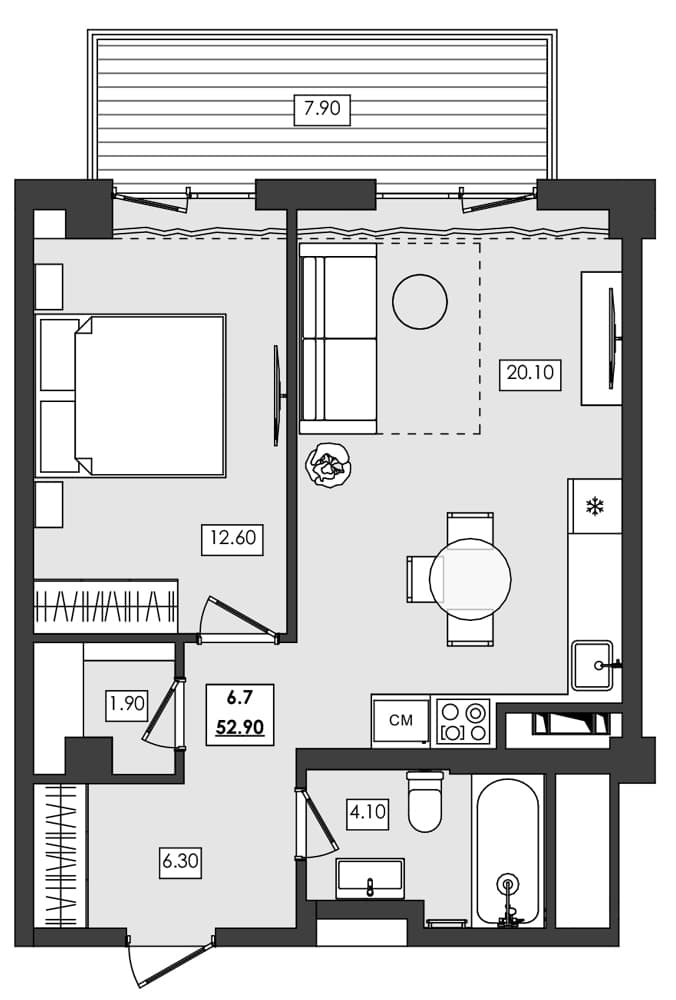 1-комн., 45 м²