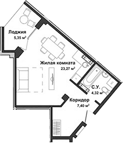 Студия, 34.45 м²