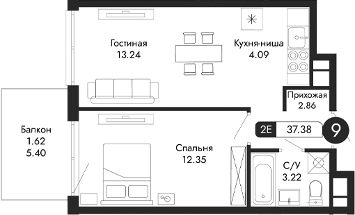 2-комн., 35.76 м²
