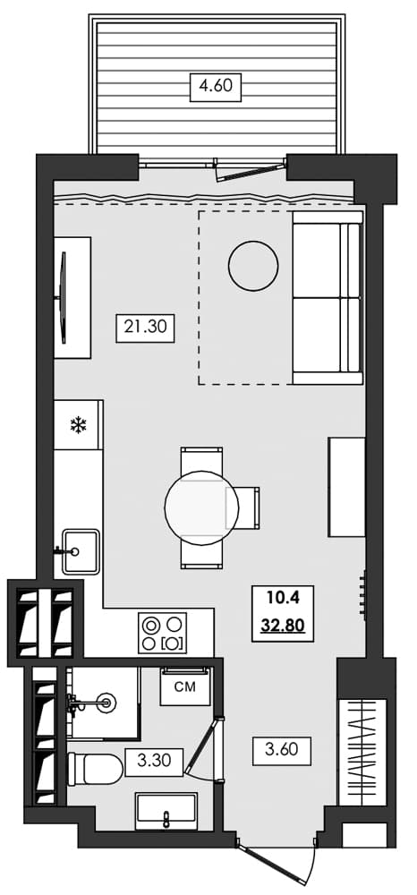 Студия, 28.2 м²