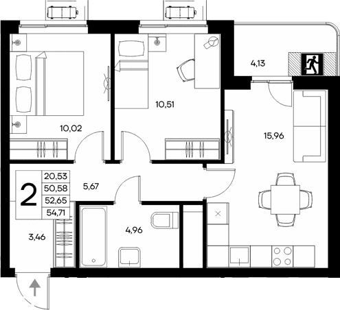 2-комн., 50.58 м²