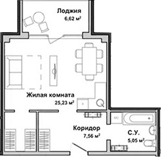 Студия, 37.68 м²