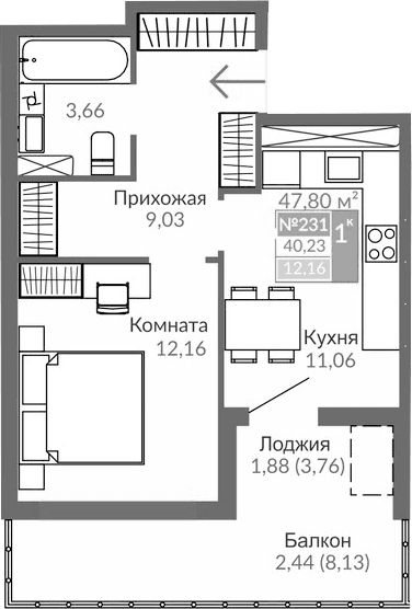 1-комн., 33.21 м²