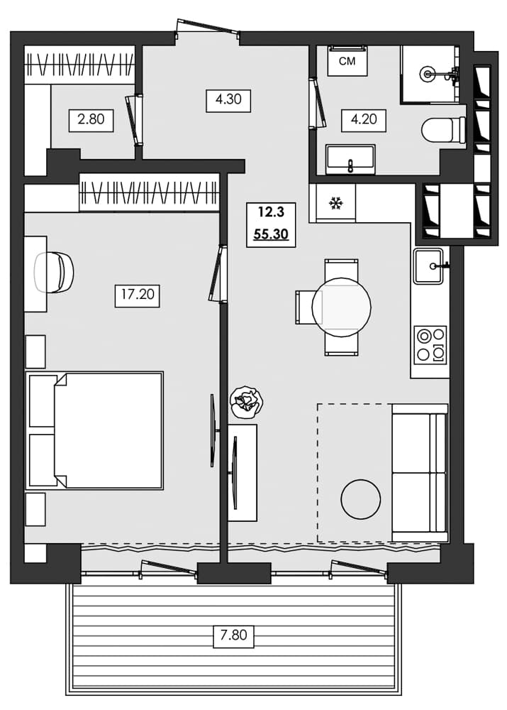 1-комн., 47.5 м²