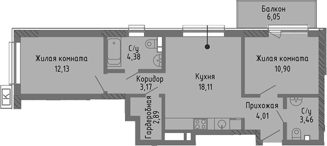 3-комн., 59.07 м²