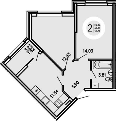 2-комн., 48.11 м²