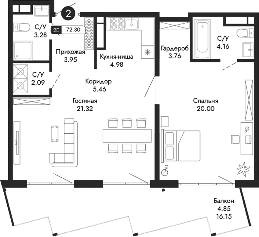 2-комн., 67.45 м²