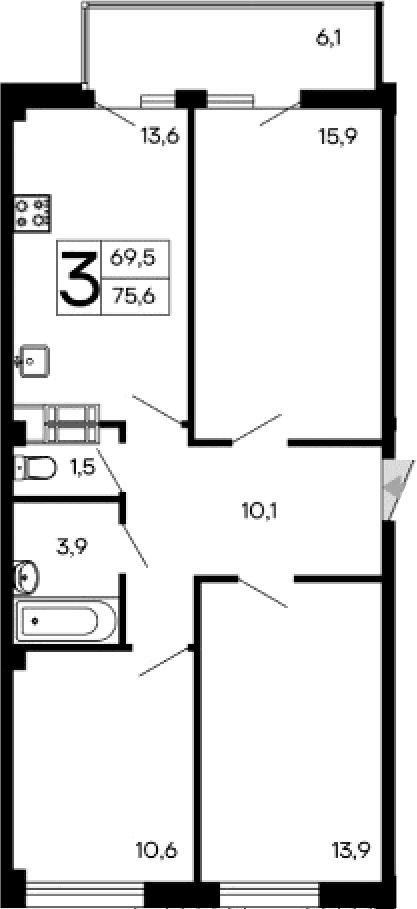 3-комн., 69.5 м²