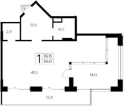 Студия, 56 м²