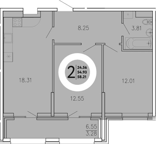2-комн., 54.93 м²