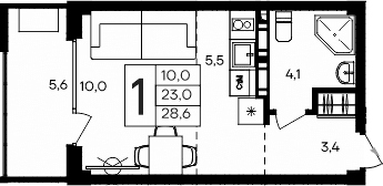Студия, 23 м²