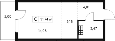 Студия, 26.74 м²