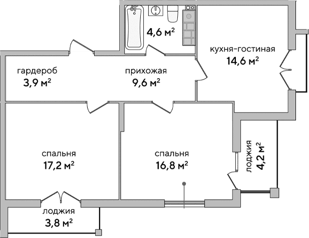 2-комн., 66.7 м²