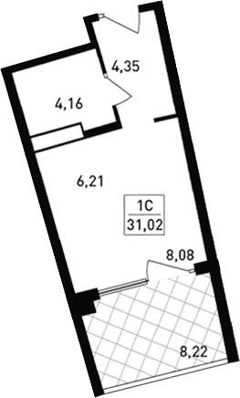 Студия, 22.8 м²