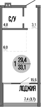 Студия, 29.4 м²