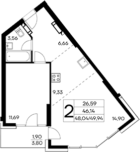 1-комн., 48.04 м²