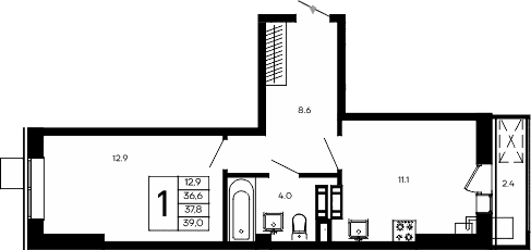 1-комн., 36.6 м²