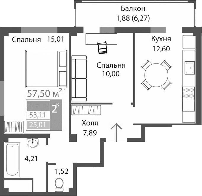 2-комн., 51.23 м²