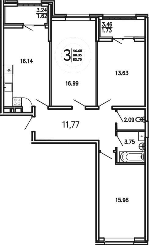 3-комн., 80.35 м²