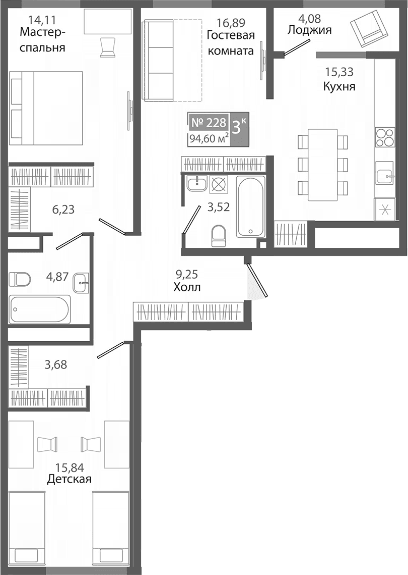 3-комн., 90.52 м²