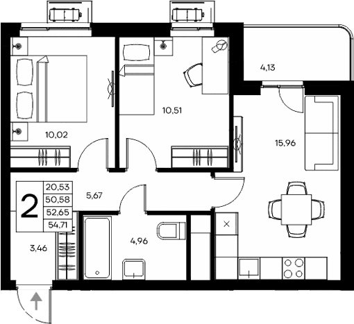 2-комн., 50.58 м²