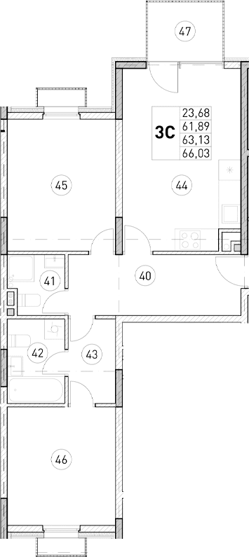 2-комн., 61.89 м²