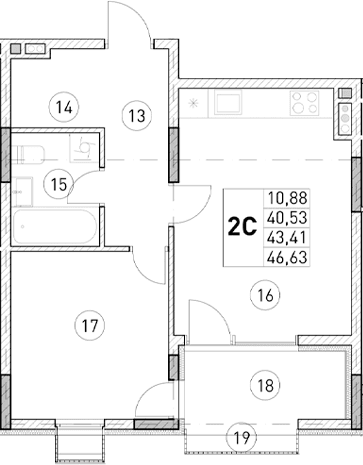 1-комн., 40.53 м²