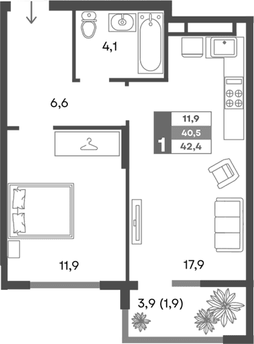 2-комн., 40.5 м²