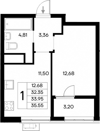 1-комн., 32.35 м²