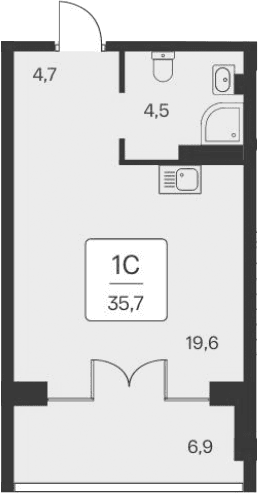 Студия, 28.8 м²