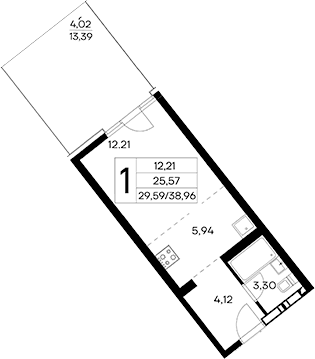 Студия, 34.94 м²