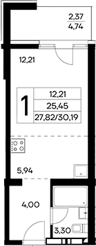 Студия, 27.82 м²