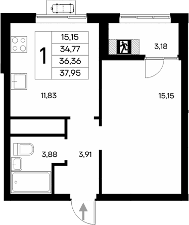 1-комн., 34.77 м²