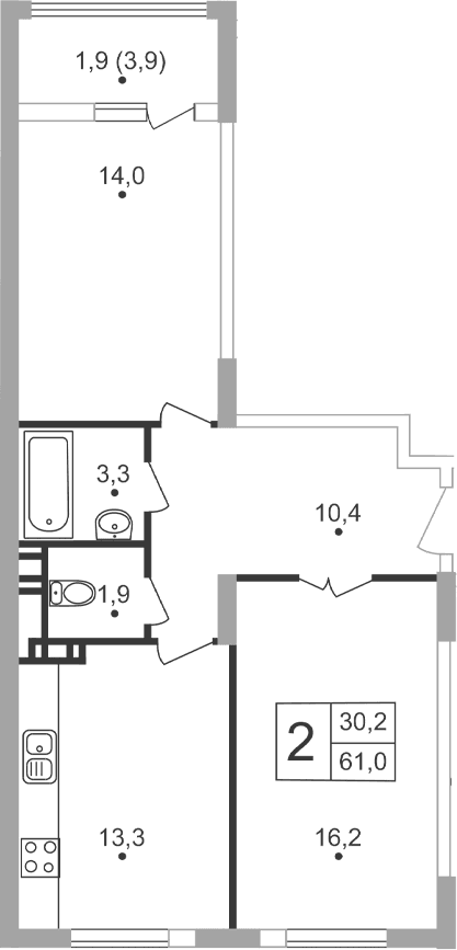 2-комн., 59.1 м²