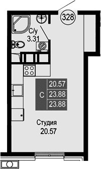 Студия, 23.88 м²